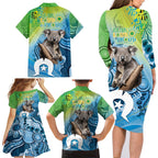 Vivid Minimal Koala NAIDOC 2024 Family Matching Long Sleeve Bodycon Dress and Hawaiian Shirt Aboriginal Art Style