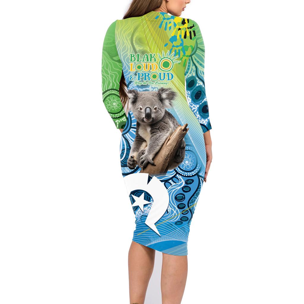Vivid Minimal Koala NAIDOC 2024 Family Matching Long Sleeve Bodycon Dress and Hawaiian Shirt Aboriginal Art Style