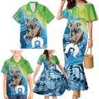 Vivid Minimal Koala NAIDOC 2024 Family Matching Mermaid Dress and Hawaiian Shirt Aboriginal Art Style