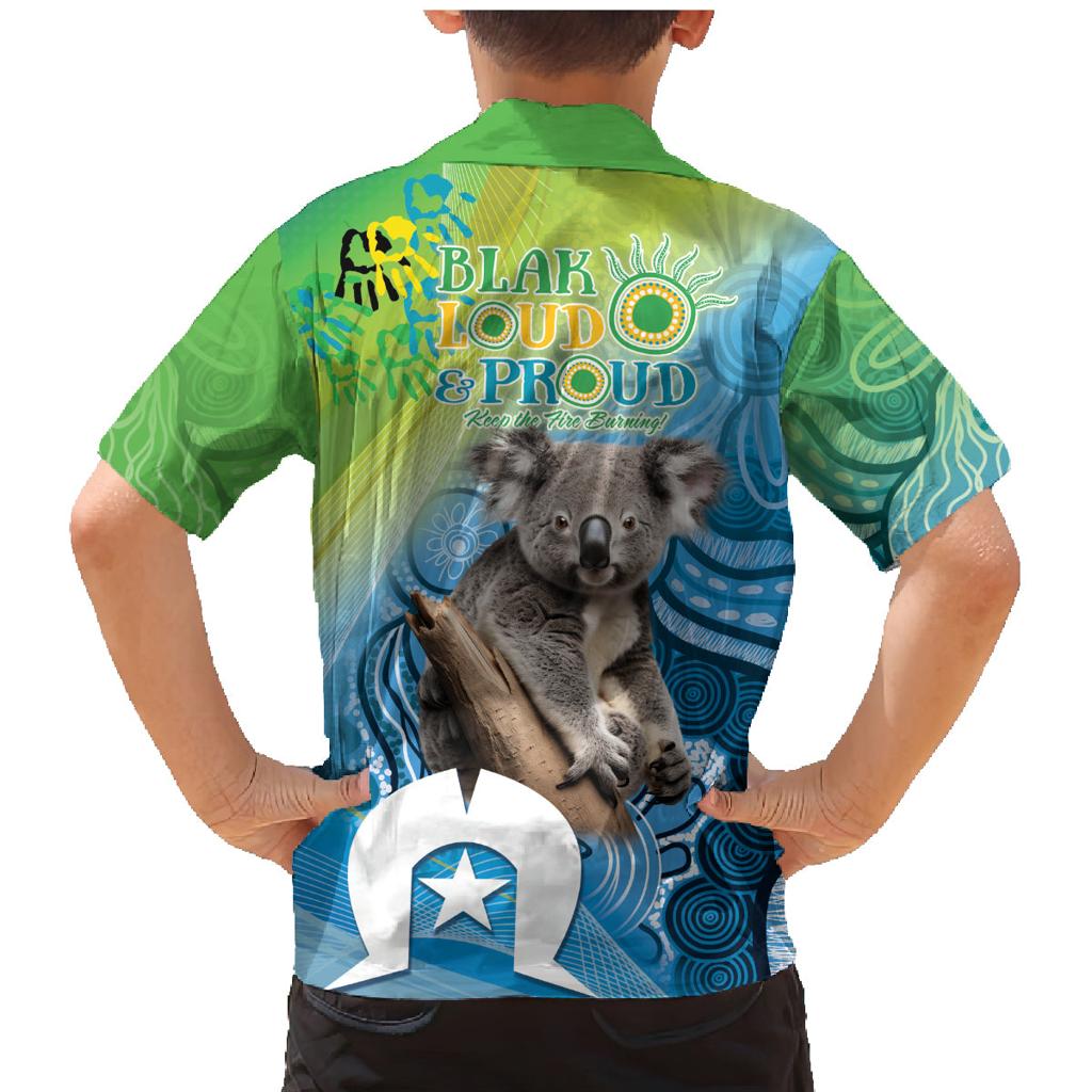 Vivid Minimal Koala NAIDOC 2024 Family Matching Mermaid Dress and Hawaiian Shirt Aboriginal Art Style