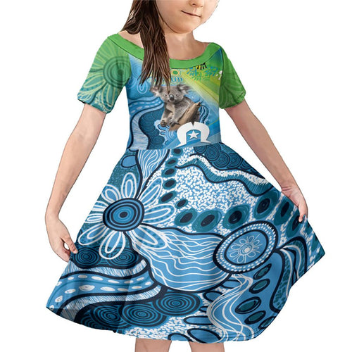 Vivid Minimal Koala NAIDOC 2024 Family Matching Mermaid Dress and Hawaiian Shirt Aboriginal Art Style