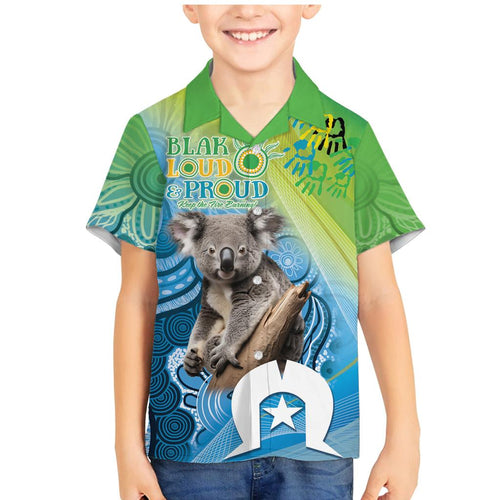 Vivid Minimal Koala NAIDOC 2024 Family Matching Mermaid Dress and Hawaiian Shirt Aboriginal Art Style