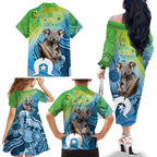 Vivid Minimal Koala NAIDOC 2024 Family Matching Off The Shoulder Long Sleeve Dress and Hawaiian Shirt Aboriginal Art Style