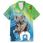 Vivid Minimal Koala NAIDOC 2024 Family Matching Off The Shoulder Long Sleeve Dress and Hawaiian Shirt Aboriginal Art Style