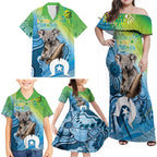 Vivid Minimal Koala NAIDOC 2024 Family Matching Off Shoulder Maxi Dress and Hawaiian Shirt Aboriginal Art Style