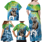 Vivid Minimal Koala NAIDOC 2024 Family Matching Off Shoulder Maxi Dress and Hawaiian Shirt Aboriginal Art Style