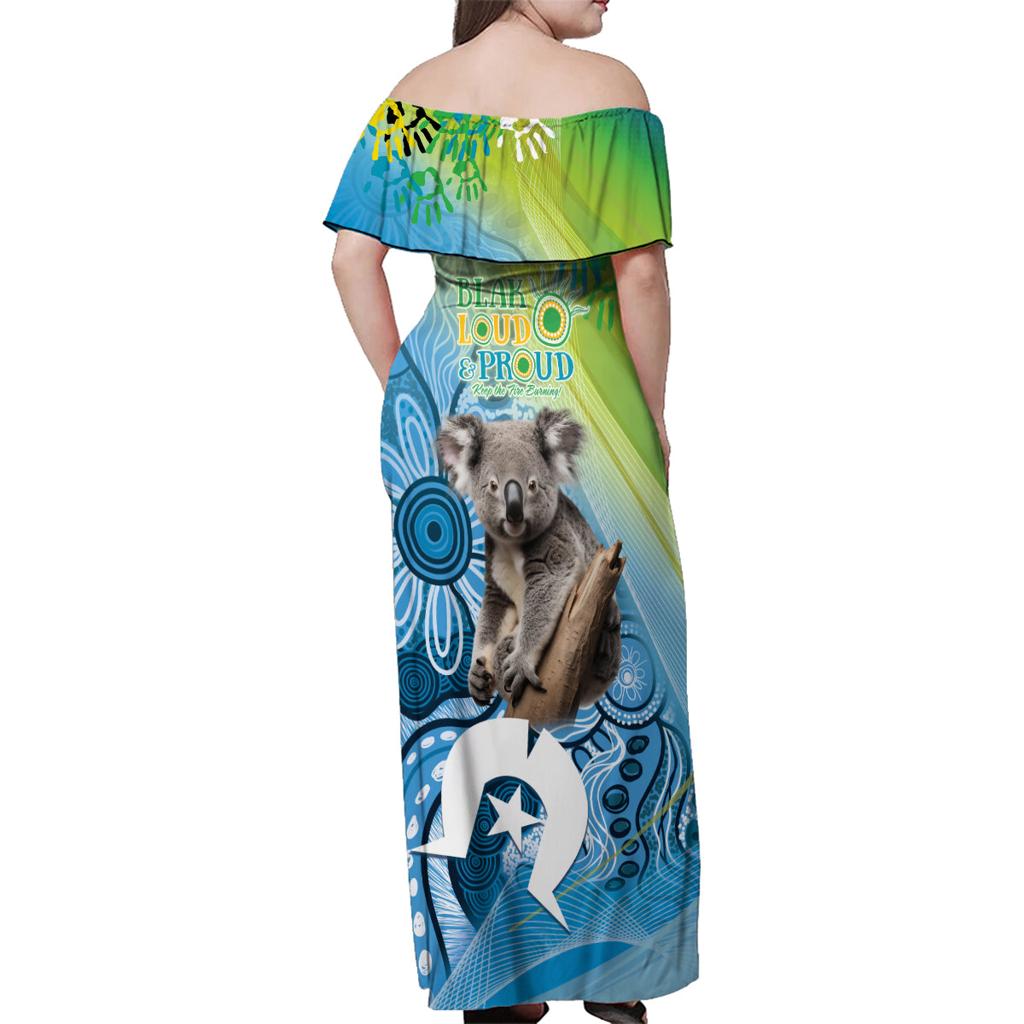 Vivid Minimal Koala NAIDOC 2024 Family Matching Off Shoulder Maxi Dress and Hawaiian Shirt Aboriginal Art Style