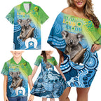 Vivid Minimal Koala NAIDOC 2024 Family Matching Off Shoulder Short Dress and Hawaiian Shirt Aboriginal Art Style