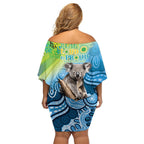 Vivid Minimal Koala NAIDOC 2024 Family Matching Off Shoulder Short Dress and Hawaiian Shirt Aboriginal Art Style