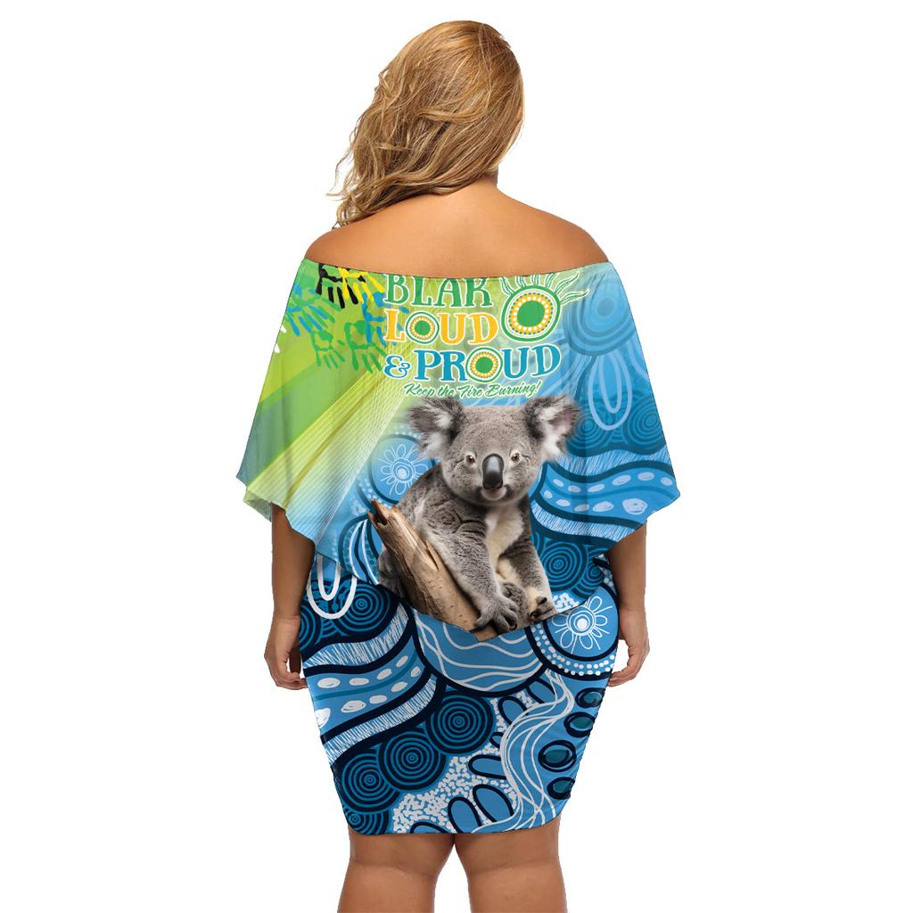 Vivid Minimal Koala NAIDOC 2024 Family Matching Off Shoulder Short Dress and Hawaiian Shirt Aboriginal Art Style