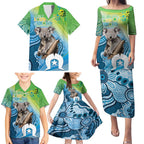 Vivid Minimal Koala NAIDOC 2024 Family Matching Puletasi and Hawaiian Shirt Aboriginal Art Style