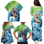 Vivid Minimal Koala NAIDOC 2024 Family Matching Puletasi and Hawaiian Shirt Aboriginal Art Style