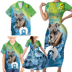 Vivid Minimal Koala NAIDOC 2024 Family Matching Short Sleeve Bodycon Dress and Hawaiian Shirt Aboriginal Art Style