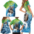 Vivid Minimal Koala NAIDOC 2024 Family Matching Short Sleeve Bodycon Dress and Hawaiian Shirt Aboriginal Art Style