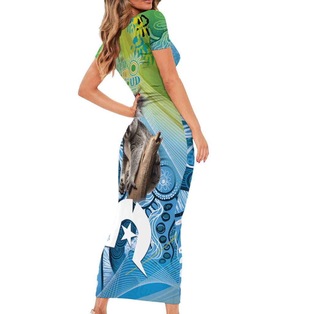 Vivid Minimal Koala NAIDOC 2024 Family Matching Short Sleeve Bodycon Dress and Hawaiian Shirt Aboriginal Art Style