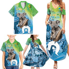 Vivid Minimal Koala NAIDOC 2024 Family Matching Summer Maxi Dress and Hawaiian Shirt Aboriginal Art Style
