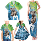 Vivid Minimal Koala NAIDOC 2024 Family Matching Tank Maxi Dress and Hawaiian Shirt Aboriginal Art Style