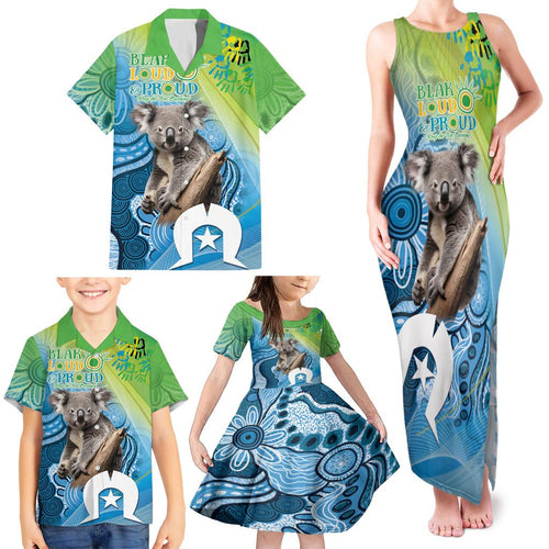 Vivid Minimal Koala NAIDOC 2024 Family Matching Tank Maxi Dress and Hawaiian Shirt Aboriginal Art Style