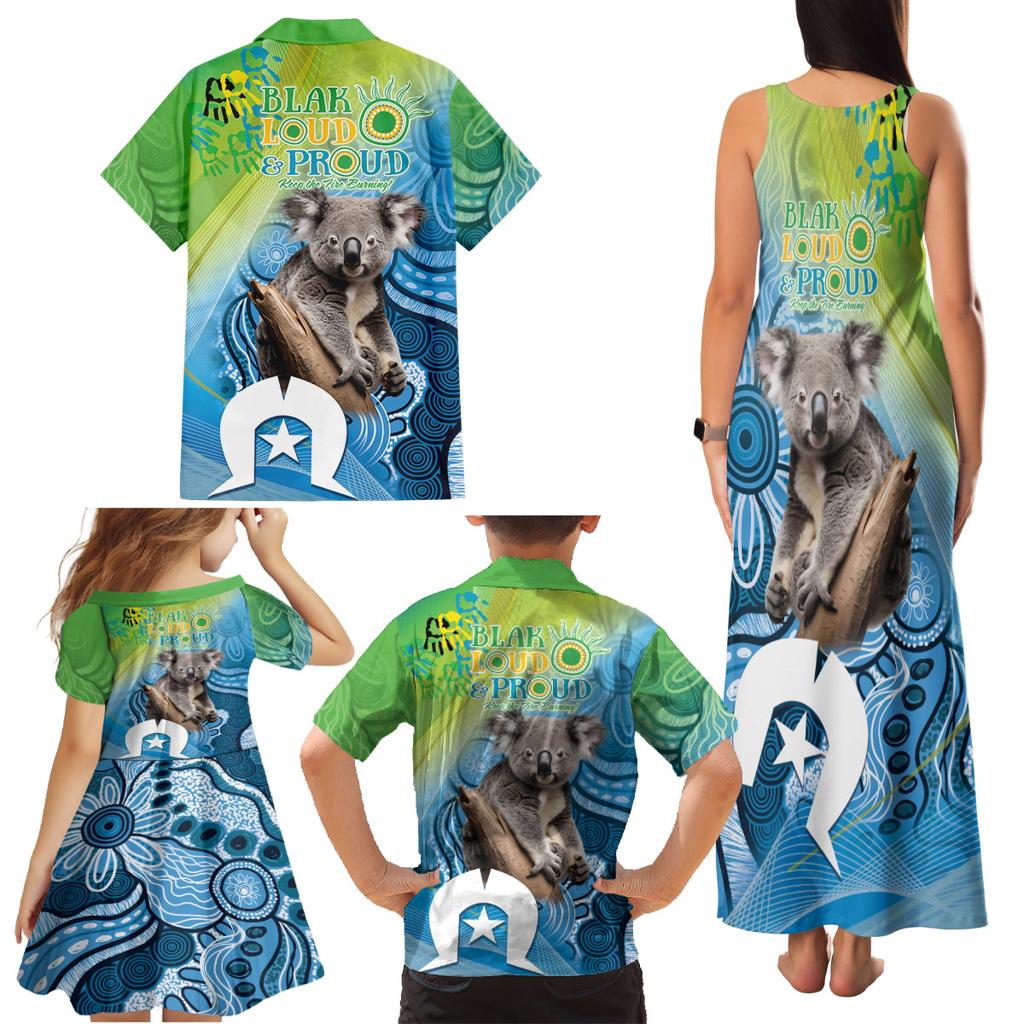 Vivid Minimal Koala NAIDOC 2024 Family Matching Tank Maxi Dress and Hawaiian Shirt Aboriginal Art Style