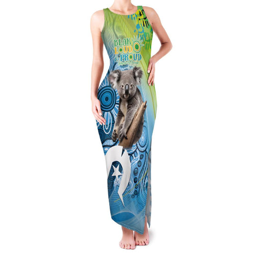 Vivid Minimal Koala NAIDOC 2024 Family Matching Tank Maxi Dress and Hawaiian Shirt Aboriginal Art Style