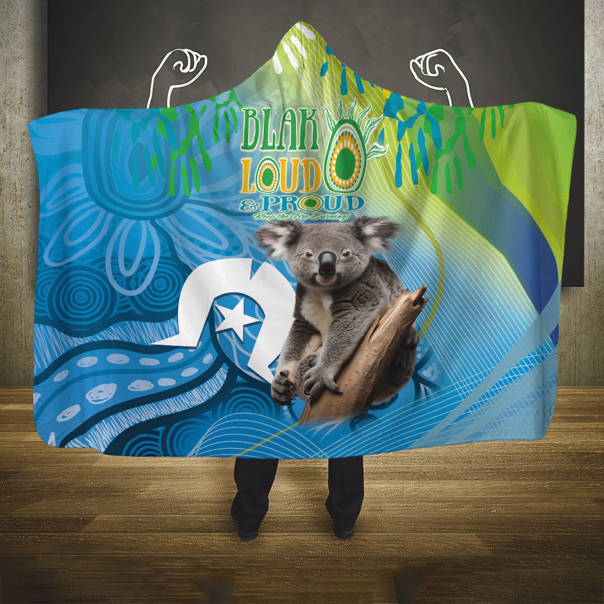 Vivid Minimal Koala NAIDOC 2024 Hooded Blanket Aboriginal Art Style