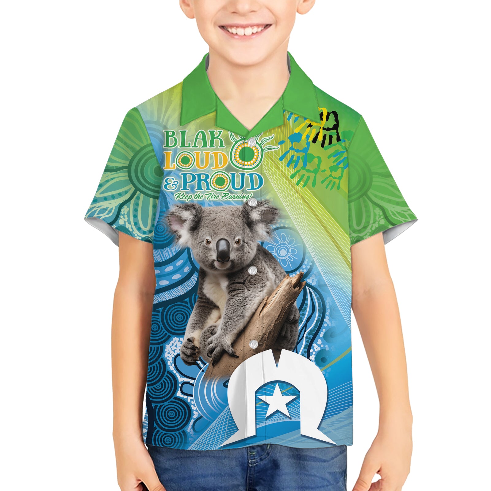 Vivid Minimal Koala NAIDOC 2024 Kid Hawaiian Shirt Aboriginal Art Style
