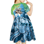 Vivid Minimal Koala NAIDOC 2024 Kid Short Sleeve Dress Aboriginal Art Style