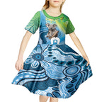 Vivid Minimal Koala NAIDOC 2024 Kid Short Sleeve Dress Aboriginal Art Style