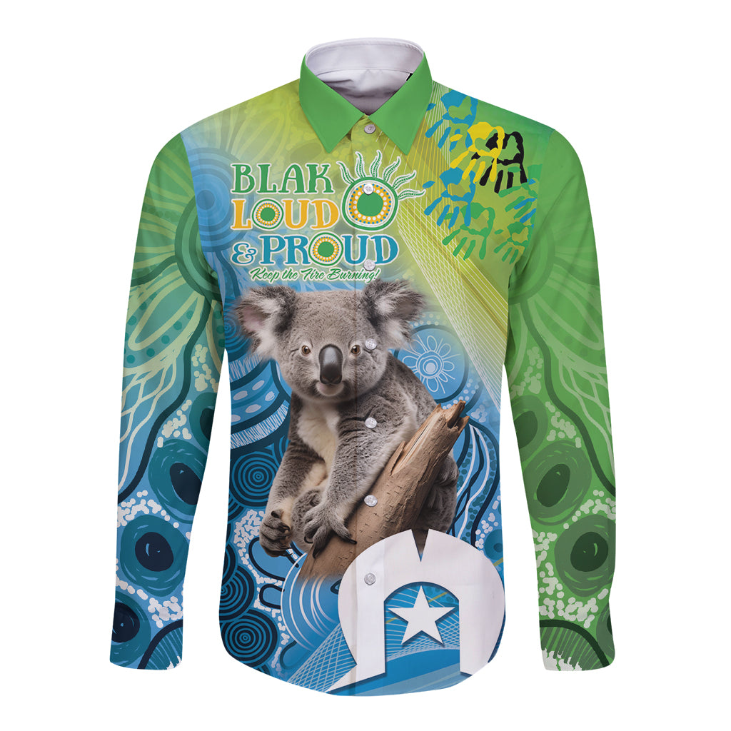 Vivid Minimal Koala NAIDOC 2024 Long Sleeve Button Shirt Aboriginal Art Style