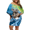 Vivid Minimal Koala NAIDOC 2024 Off Shoulder Short Dress Aboriginal Art Style