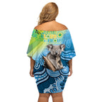 Vivid Minimal Koala NAIDOC 2024 Off Shoulder Short Dress Aboriginal Art Style