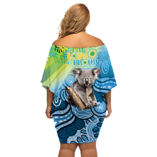 Vivid Minimal Koala NAIDOC 2024 Off Shoulder Short Dress Aboriginal Art Style