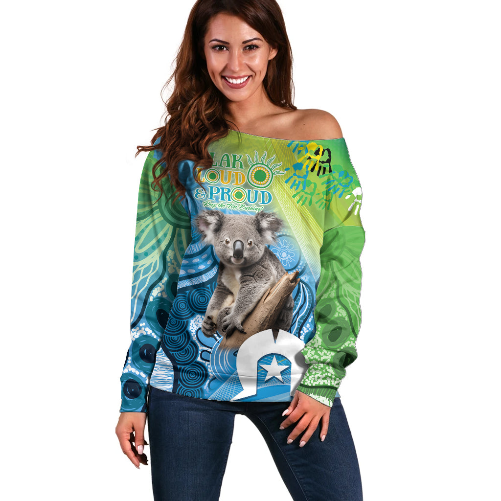 Vivid Minimal Koala NAIDOC 2024 Off Shoulder Sweater Aboriginal Art Style
