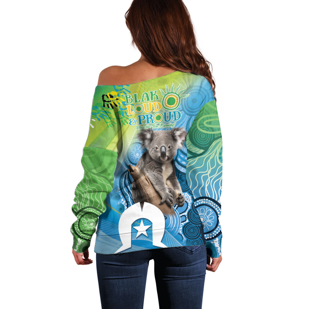Vivid Minimal Koala NAIDOC 2024 Off Shoulder Sweater Aboriginal Art Style