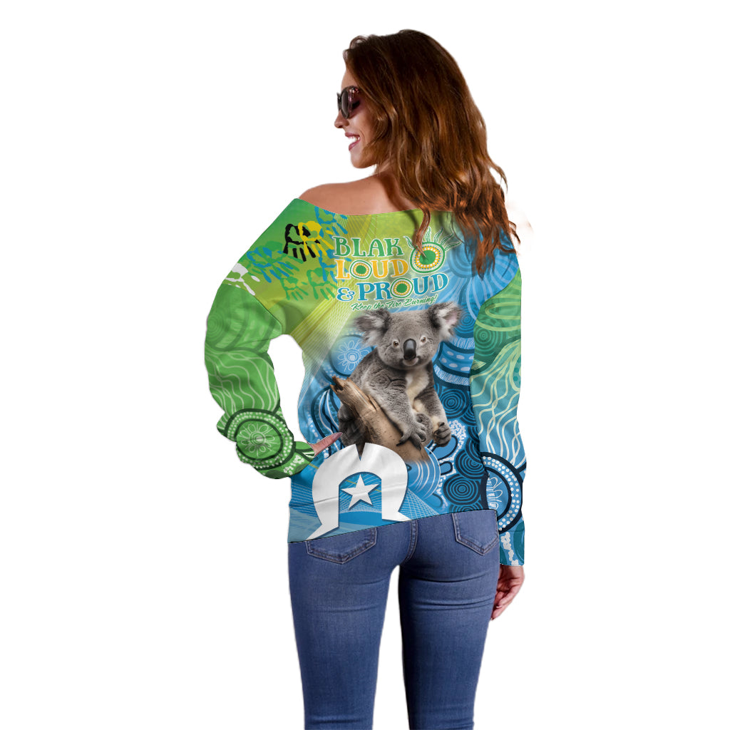 Vivid Minimal Koala NAIDOC 2024 Off Shoulder Sweater Aboriginal Art Style
