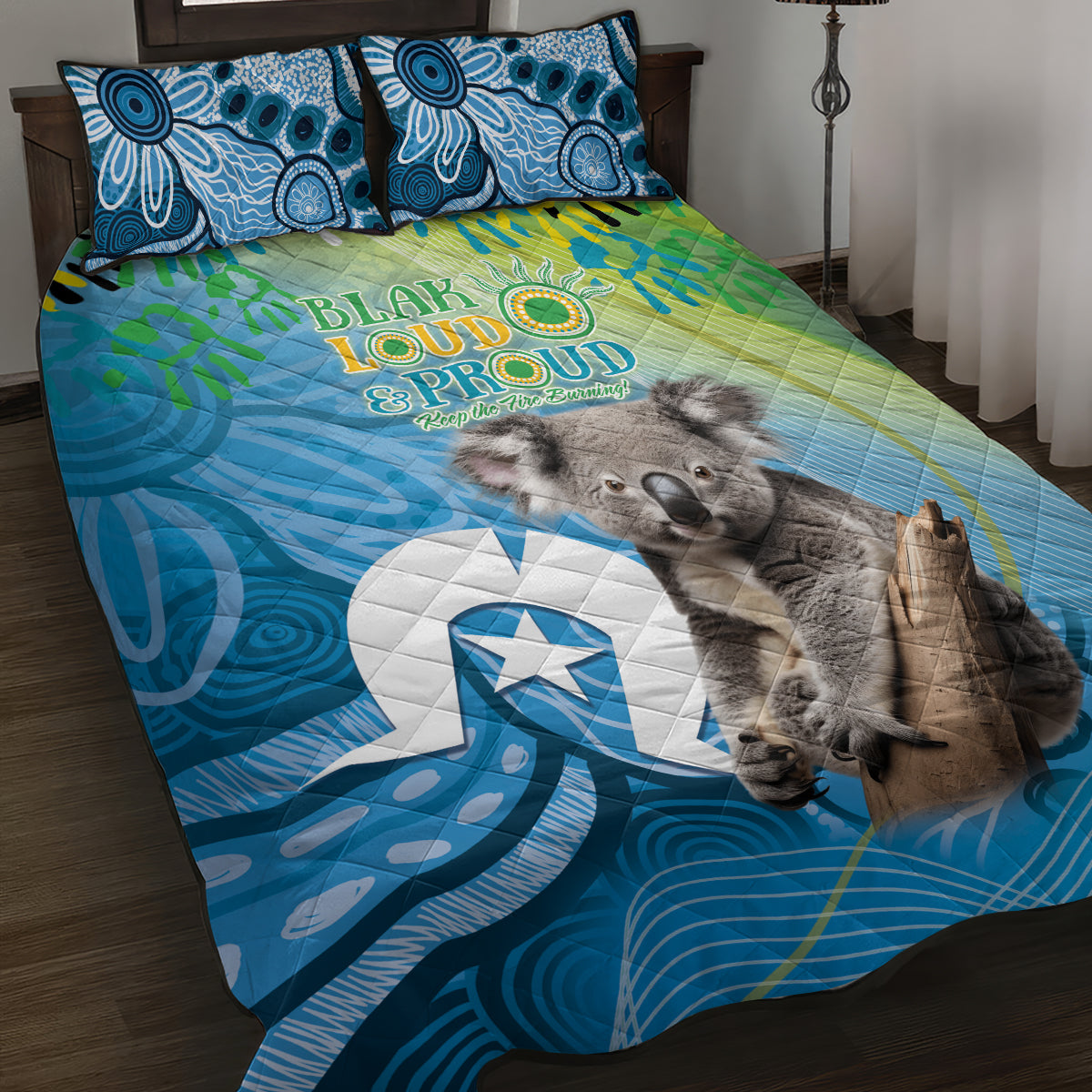 Vivid Minimal Koala NAIDOC 2024 Quilt Bed Set Aboriginal Art Style