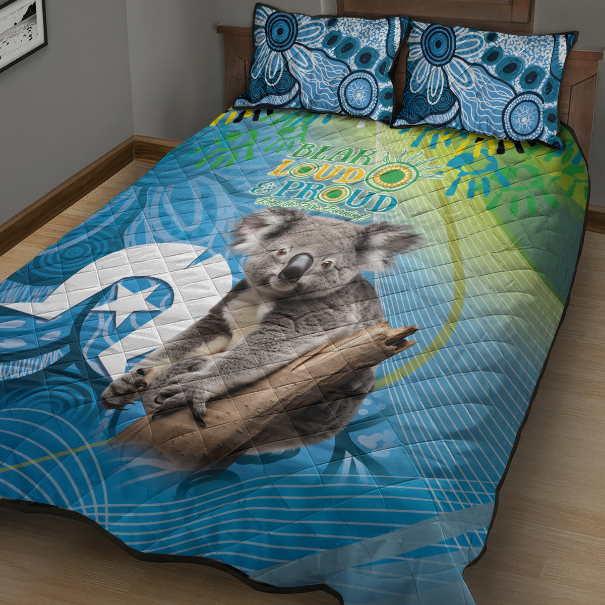 Vivid Minimal Koala NAIDOC 2024 Quilt Bed Set Aboriginal Art Style