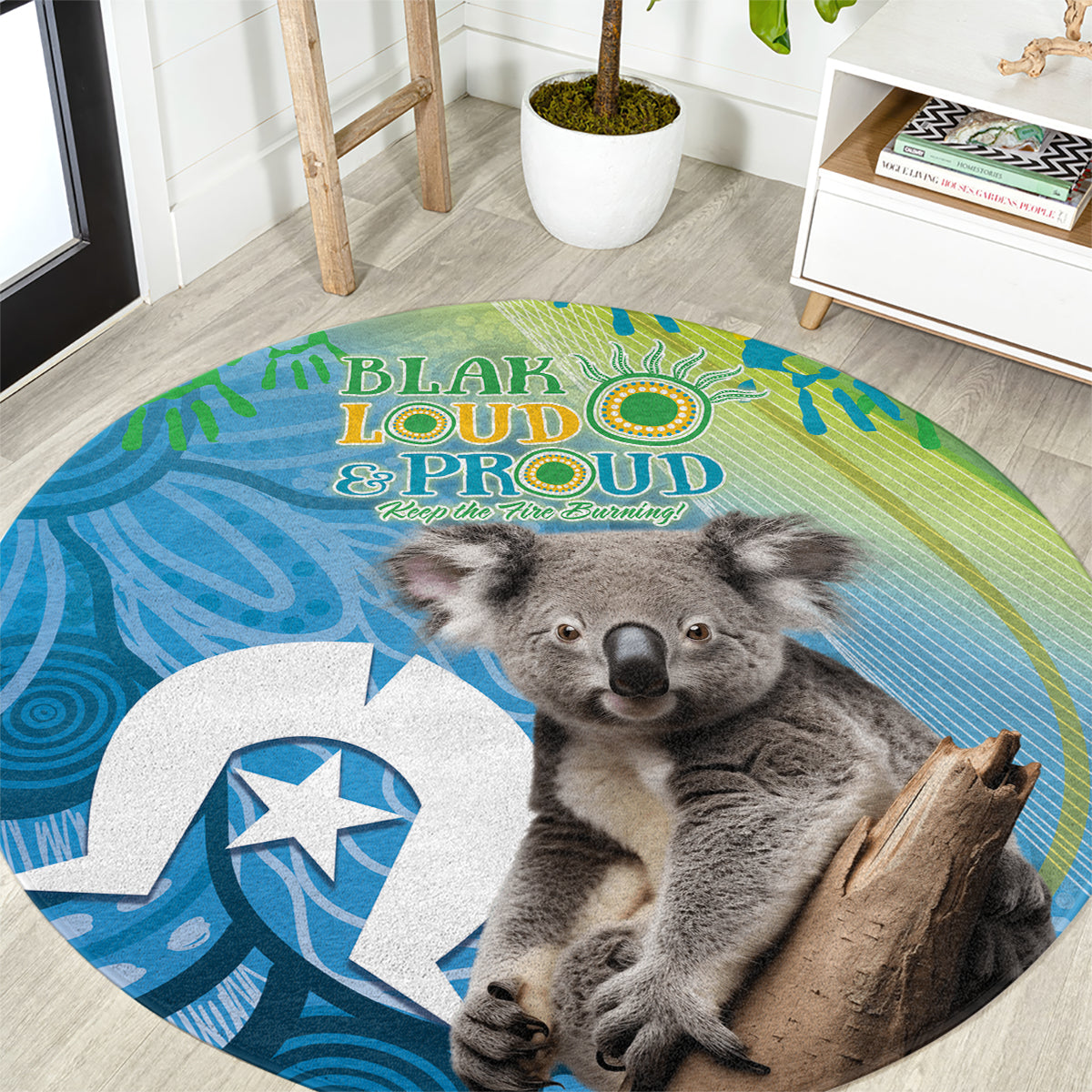 Vivid Minimal Koala NAIDOC 2024 Round Carpet Aboriginal Art Style