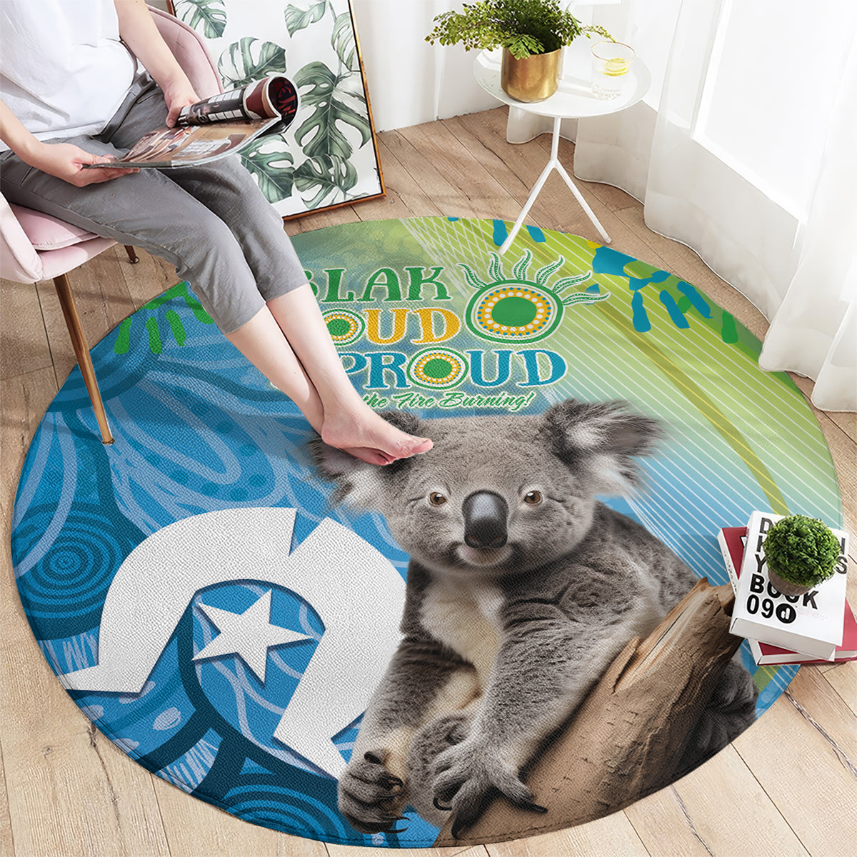 Vivid Minimal Koala NAIDOC 2024 Round Carpet Aboriginal Art Style