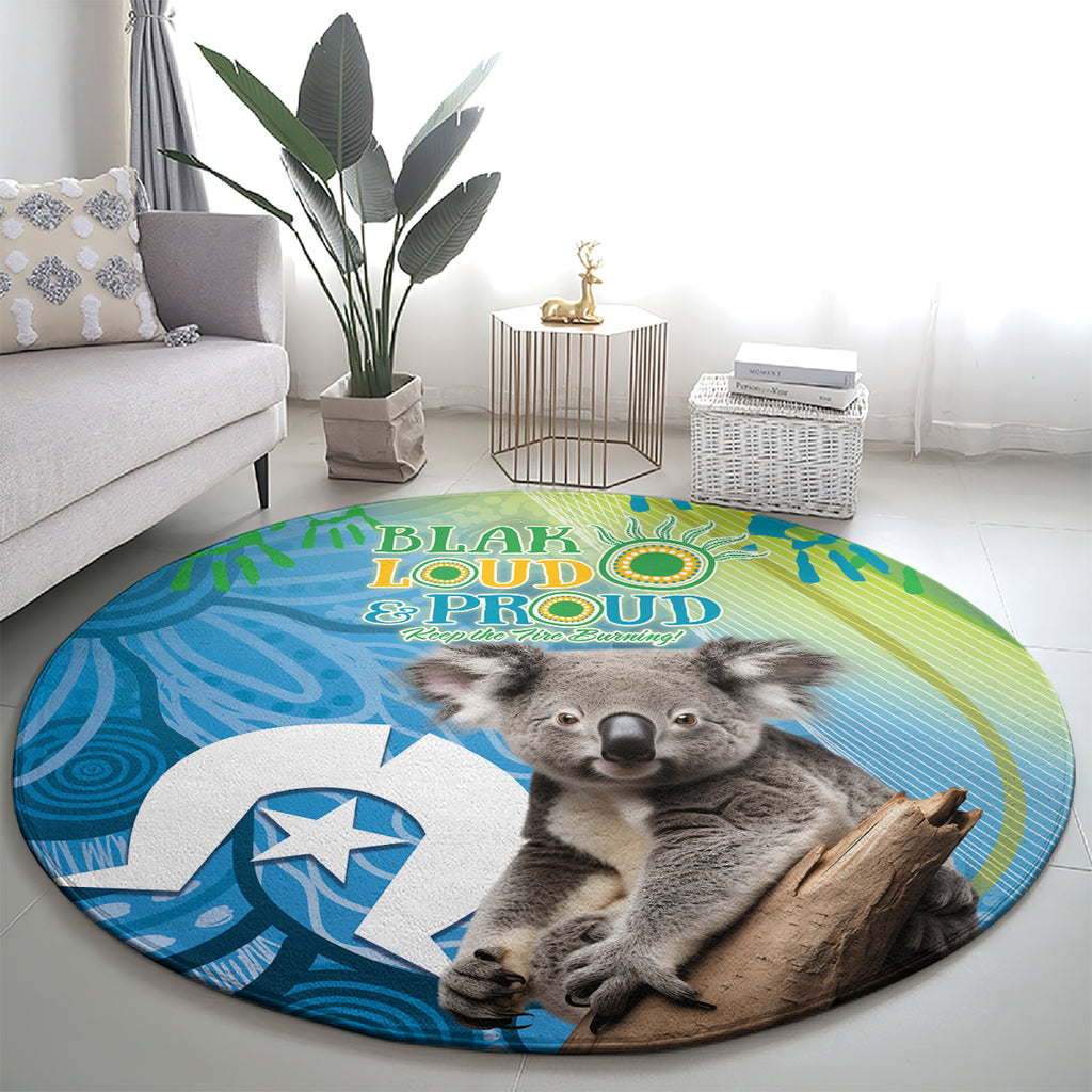 Vivid Minimal Koala NAIDOC 2024 Round Carpet Aboriginal Art Style