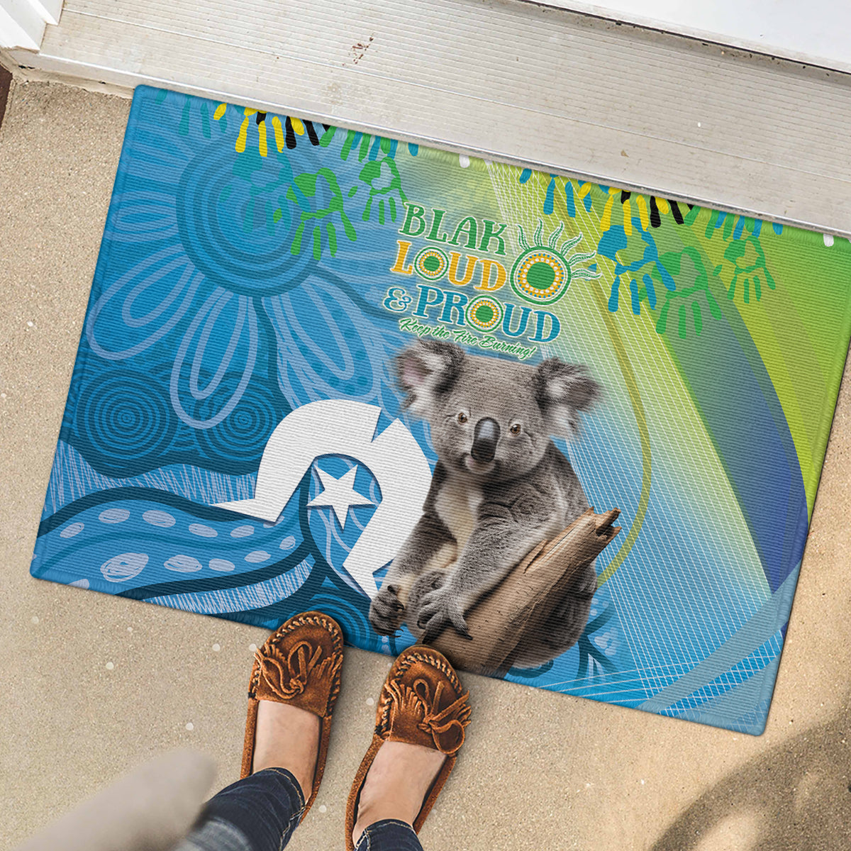 Vivid Minimal Koala NAIDOC 2024 Rubber Doormat Aboriginal Art Style