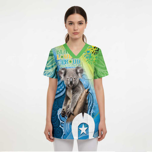 Vivid Minimal Koala NAIDOC 2024 Scrub Top Aboriginal Art Style - Aussie Hoodie