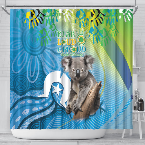 Vivid Minimal Koala NAIDOC 2024 Shower Curtain Aboriginal Art Style