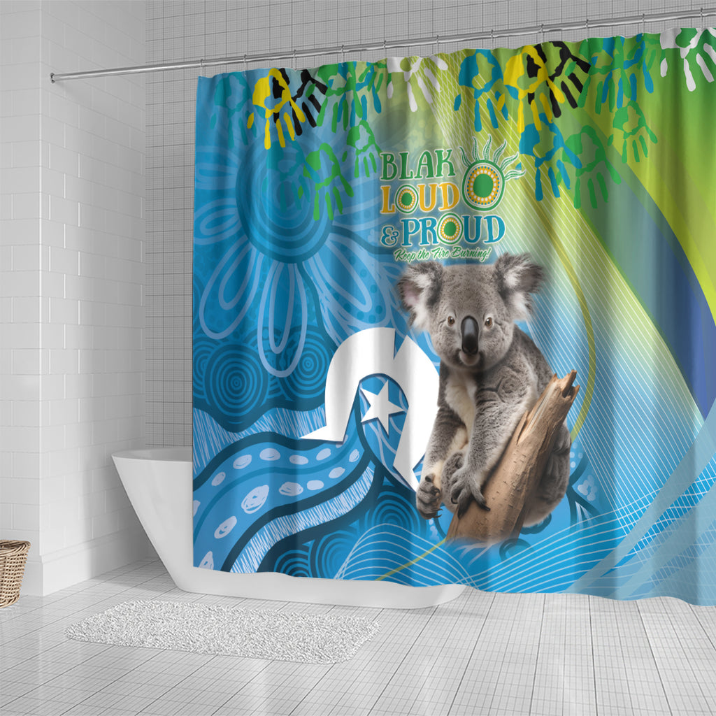 Vivid Minimal Koala NAIDOC 2024 Shower Curtain Aboriginal Art Style