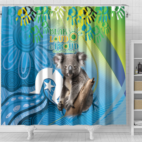 Vivid Minimal Koala NAIDOC 2024 Shower Curtain Aboriginal Art Style