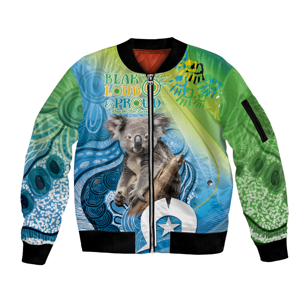 Vivid Minimal Koala NAIDOC 2024 Sleeve Zip Bomber Jacket Aboriginal Art Style