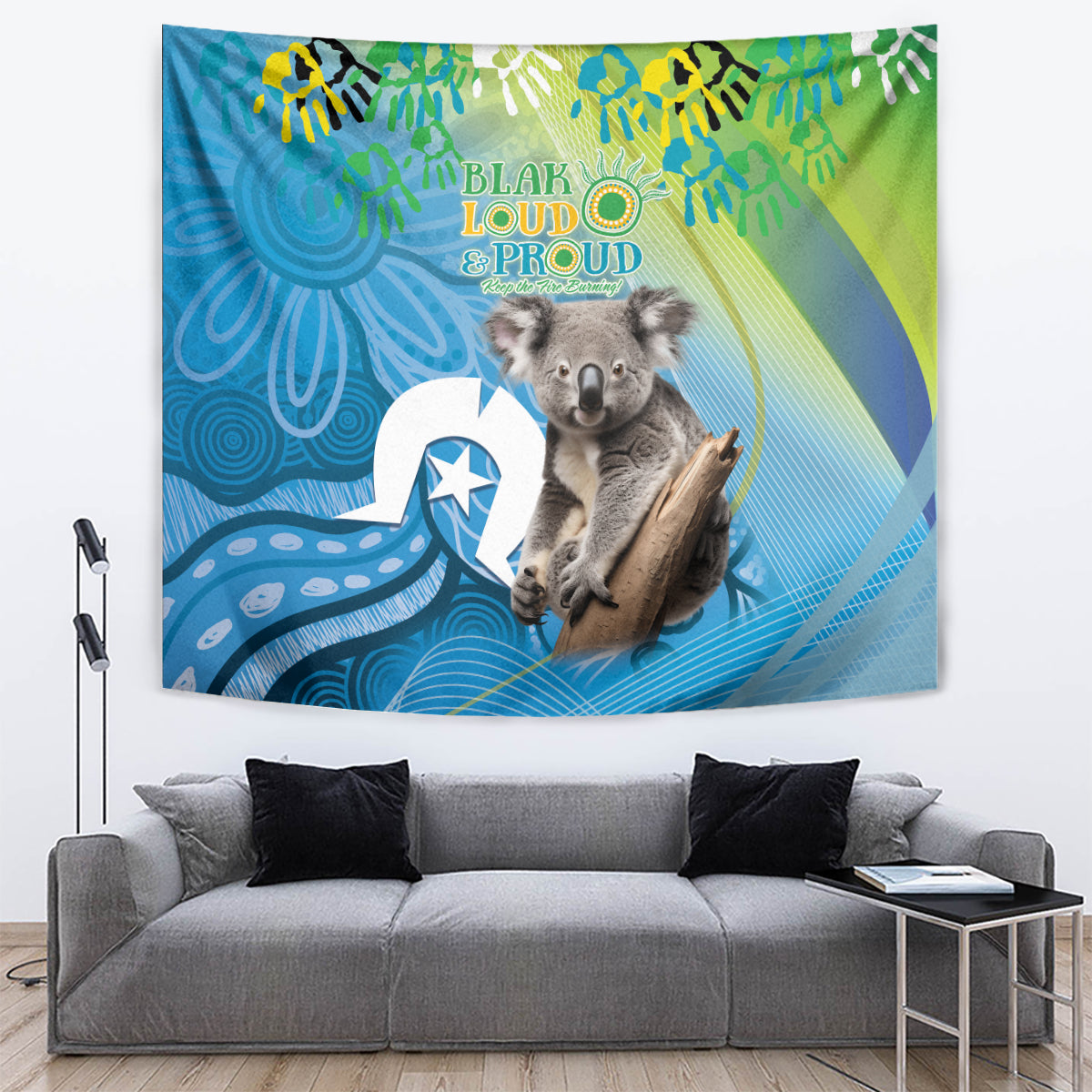 Vivid Minimal Koala NAIDOC 2024 Tapestry Aboriginal Art Style