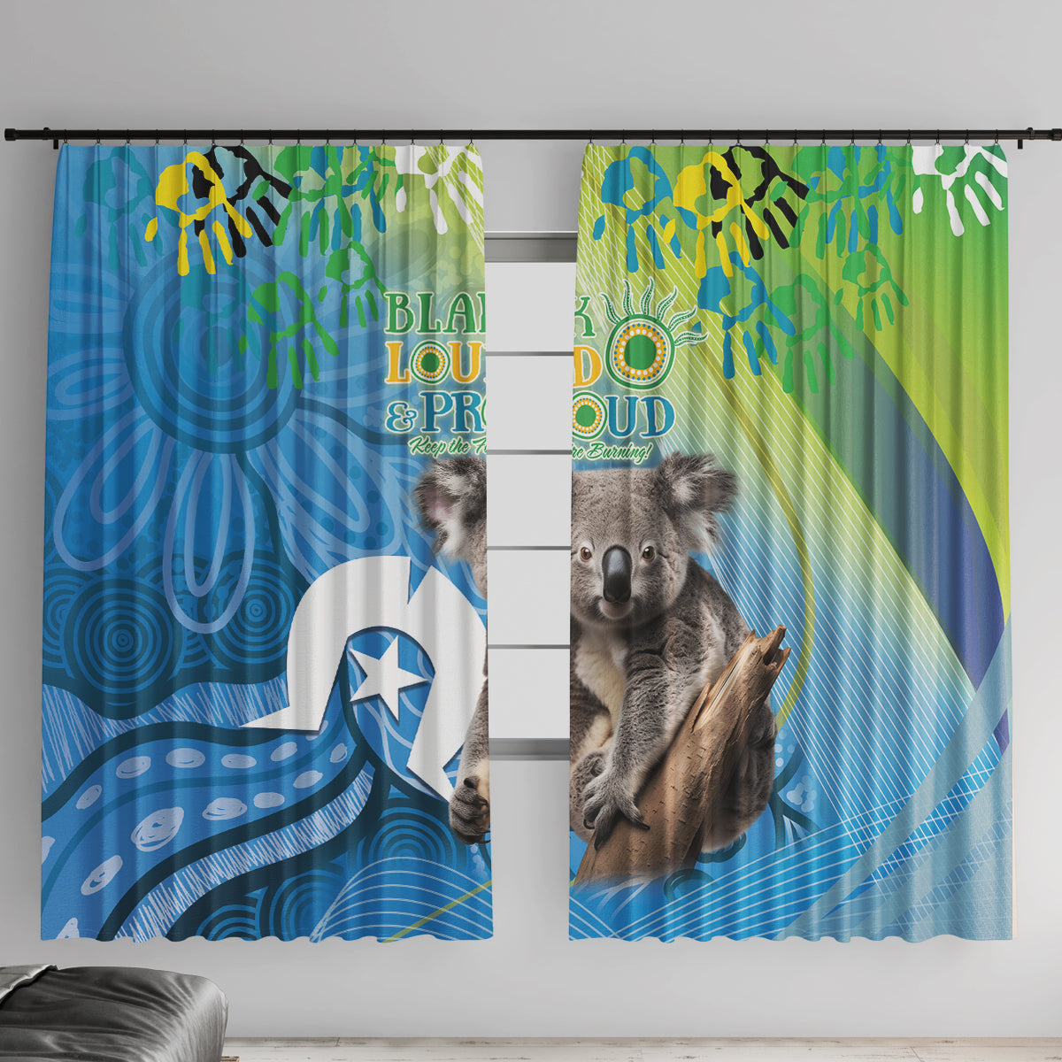 Vivid Minimal Koala NAIDOC 2024 Window Curtain Aboriginal Art Style