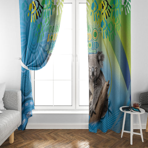 Vivid Minimal Koala NAIDOC 2024 Window Curtain Aboriginal Art Style