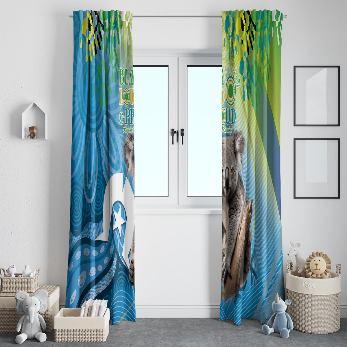 Vivid Minimal Koala NAIDOC 2024 Window Curtain Aboriginal Art Style